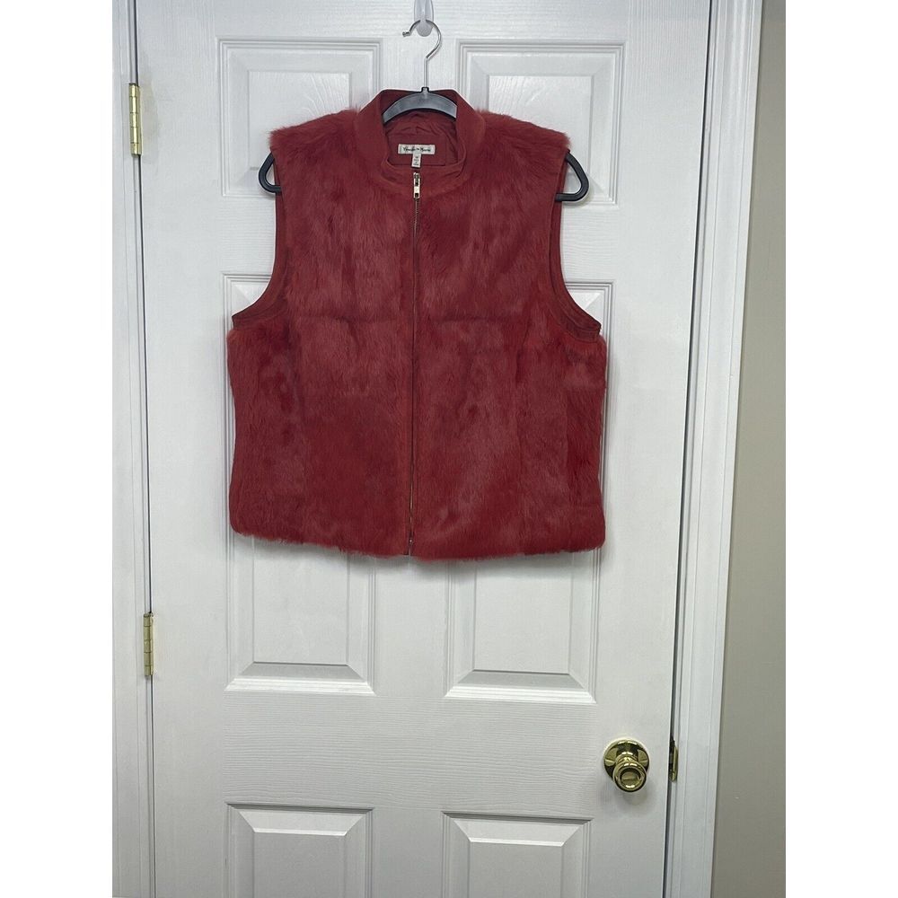 Yvonne Le Marie Vintage‎ Women's Suede Rabbit Fur Red Vest Jacket size 14.